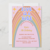 Retro Five is een Vibe Rainbow Pink Birthday Kaart (Voorkant)