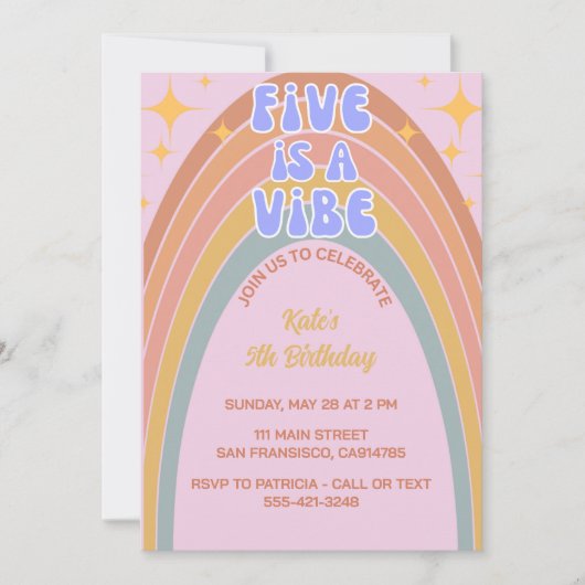 Retro Five is een Vibe Rainbow Pink Birthday Kaart (Voorkant)
