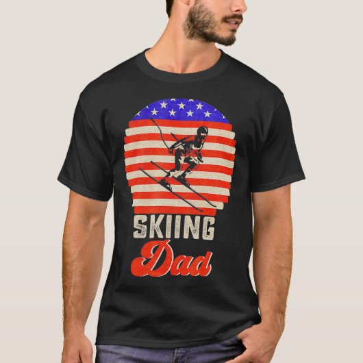 Retro Flag Proud Skiing Dad Skier Sunset T-shirt (Voorkant)