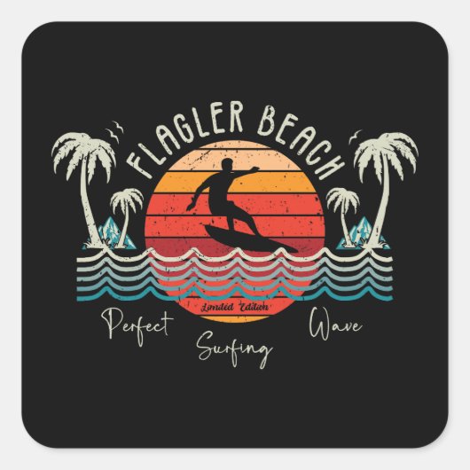 Retro Flagler Beach Vierkante Sticker (Voorkant)