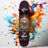 Retro Flaming Astronaut Rozen Persoonlijke naam Persoonlijk Skateboard