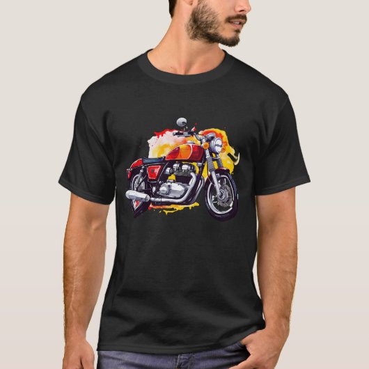 Retro Flaming Motorfiets T-Shirt (Voorkant)