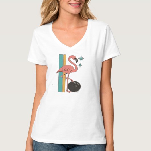 Retro Flamingo Bowling Midcentury Kunst T-shirt (Voorkant)