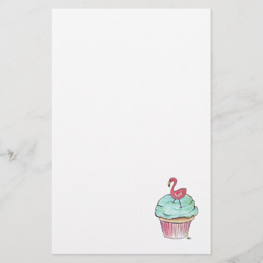 Retro Flamingo Cupcake Stationery Briefpapier (Voorkant)