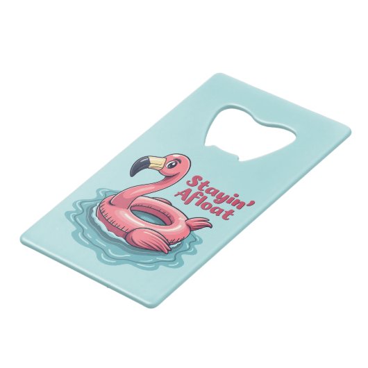 Retro Flamingo Float Funny Summer Creditkaart Flessenopener (Voorkant Gekanteld)