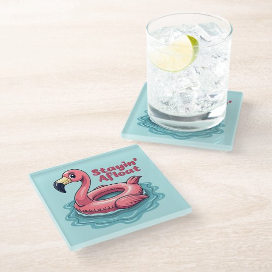 Retro Flamingo Float Funny Summer Glazen Onderzetter (Schuin)