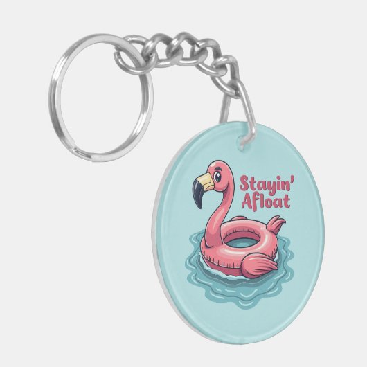 Retro Flamingo Float Funny Summer Sleutelhanger (Voorkant Links)