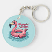 Retro Flamingo Float Funny Summer Sleutelhanger (Achterkant)