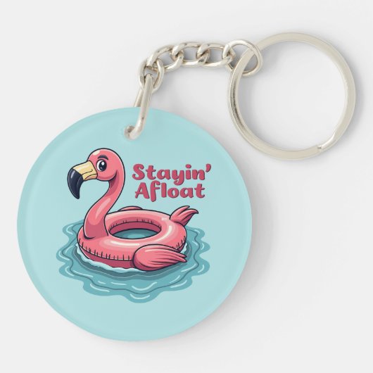 Retro Flamingo Float Funny Summer Sleutelhanger (Achterkant)