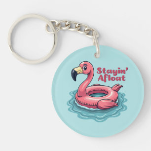 Retro Flamingo Float Funny Summer Sleutelhanger
