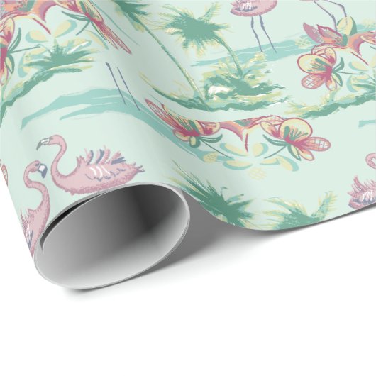Retro Flamingo Island inpakpapier (Rol Hoek)
