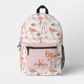 Retro Flamingo Monogram Naam Peach Pink Bedrukte Rugzak (Voorkant)