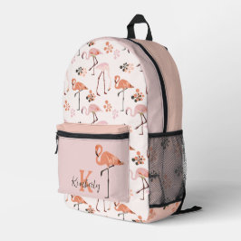 Retro Flamingo Monogram Naam Peach Pink Bedrukte Rugzak