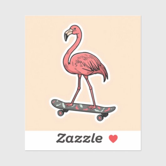 "Retro Flamingo on Skateboard  Sticker (Vel)
