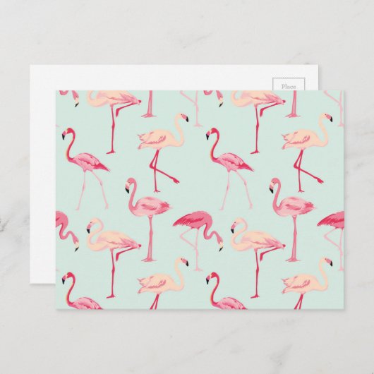 Retro-Flamingo patroon Briefkaart (Voorkant / Achterkant)