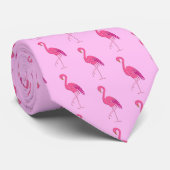 Retro Flamingo patroon, Fuchsia en roze Stropdas (Opgerold)