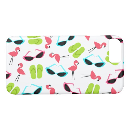 Retro Flamingo patroon iPhone 7 hoesje (Achterkant (Horizontaal))