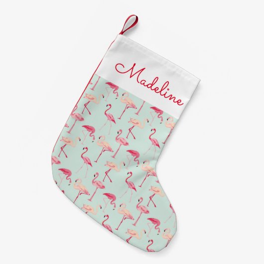 Retro-Flamingo patroon | Jouw namen toevoegen Kleine Kerstsok (Voorkant (Hangend))