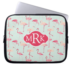 Retro-Flamingo patroon Monogram Laptop Sleeve