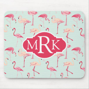Retro Flamingo patroon Monogram Muismat