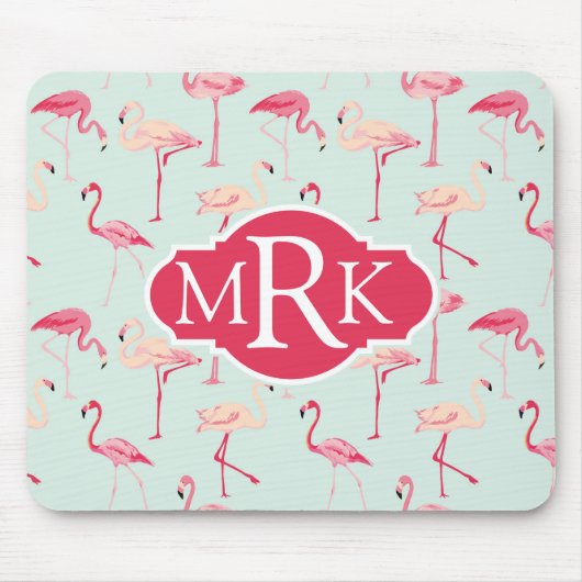 Retro Flamingo patroon | Monogram Muismat (Voorkant)
