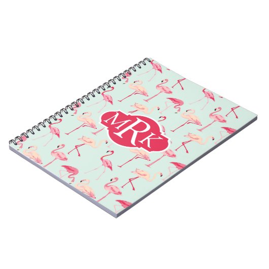 Retro-Flamingo patroon | Monogram Notitieboek (Linkerzijde)