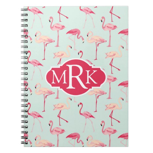 Retro-Flamingo patroon | Monogram Notitieboek (Voorkant)