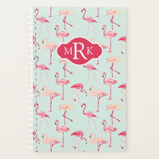 Retro-Flamingo patroon | Monogram Planner (Voorkant)