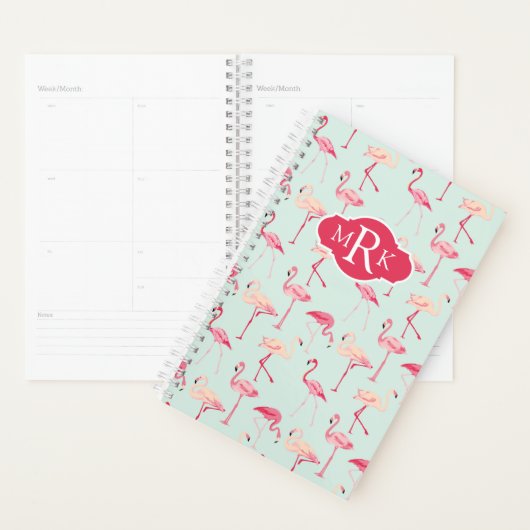 Retro-Flamingo patroon | Monogram Planner (Display)