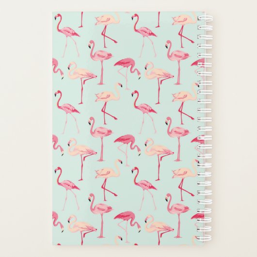 Retro-Flamingo patroon | Monogram Planner (Achterkant)