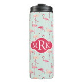 Retro-Flamingo patroon | Monogram Thermosbeker (Voorkant)