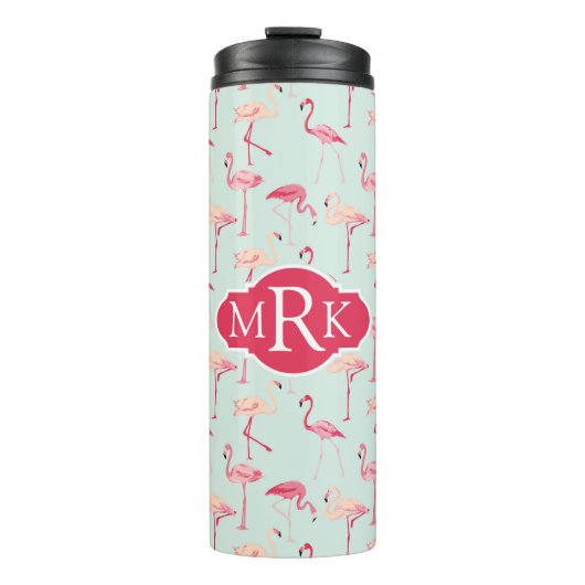 Retro-Flamingo patroon | Monogram Thermosbeker (Voorkant)