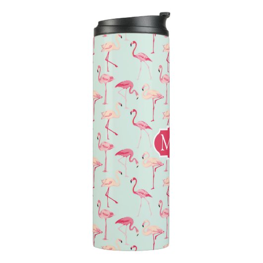 Retro-Flamingo patroon | Monogram Thermosbeker (Gedraaid links)