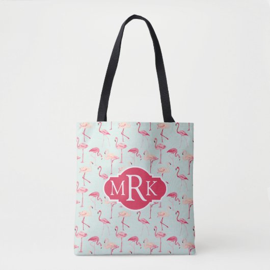 Retro-Flamingo patroon | Monogram Tote Bag (Voorkant)