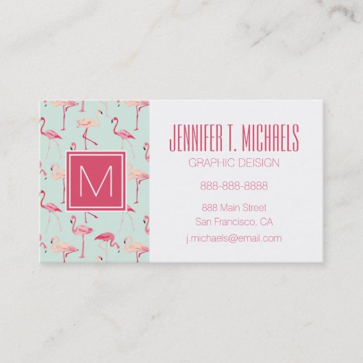 Retro-Flamingo patroon | Monogram Visitekaartje (Voorkant)