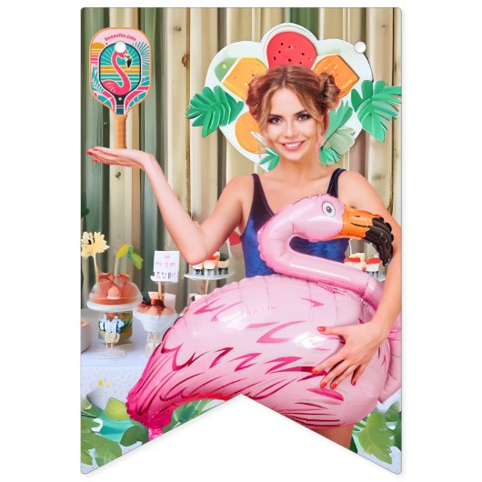 Retro Flamingo Pickleball Bruids-Shower Foto Vlaggetjes (Tweede vlag)