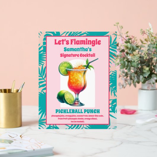 Retro Flamingo Pickleball Vrijgezellenfeest Cockta Acryl Bord (Huwelijk)