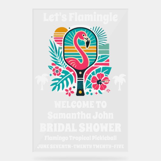 Retro Flamingo Pickleball Vrijgezellenfeest Welkom Acryl Bord (Voorkant)