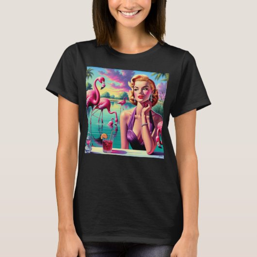 Retro Flamingo Pin-Up T-shirt (Voorkant)