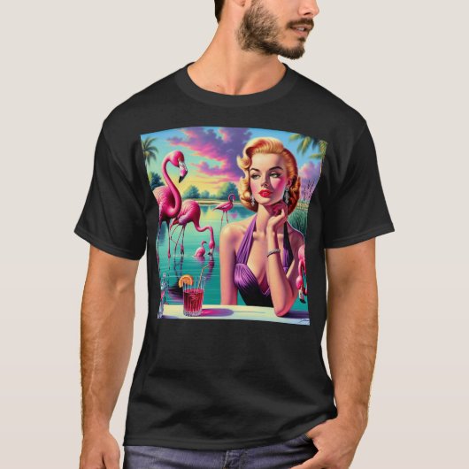 Retro Flamingo Pin-Up T-shirt (Voorkant)