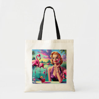 Retro Flamingo Pin-Up Tote Bag