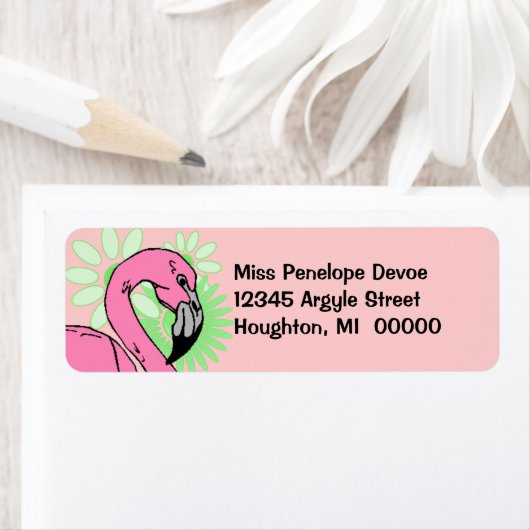 Retro Flamingo Pink White Return Address Label (Insitu)