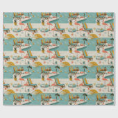 Retro Flamingo Poolside Summer Pattern (10) Cadeaupapier (Vlak)