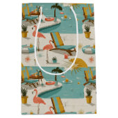 Retro Flamingo Poolside Summer Pattern (10) Medium Cadeauzakje (Voorkant)