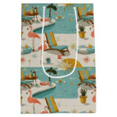 Retro Flamingo Poolside Summer Pattern (10) Medium Cadeauzakje (Achterkant)