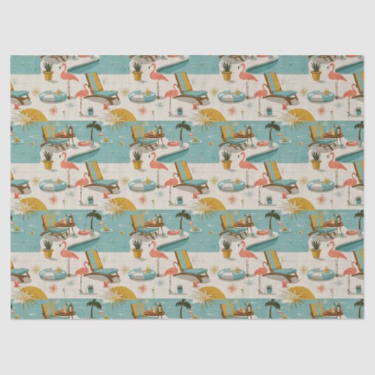 Retro Flamingo Poolside Summer Pattern (10) Tissuepapier (Voorkant)