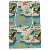 Retro Flamingo Poolside Summer Pattern (1) Medium Cadeauzakje (Voorkant)