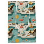 Retro Flamingo Poolside Summer Pattern (1) Medium Cadeauzakje (Achterkant)