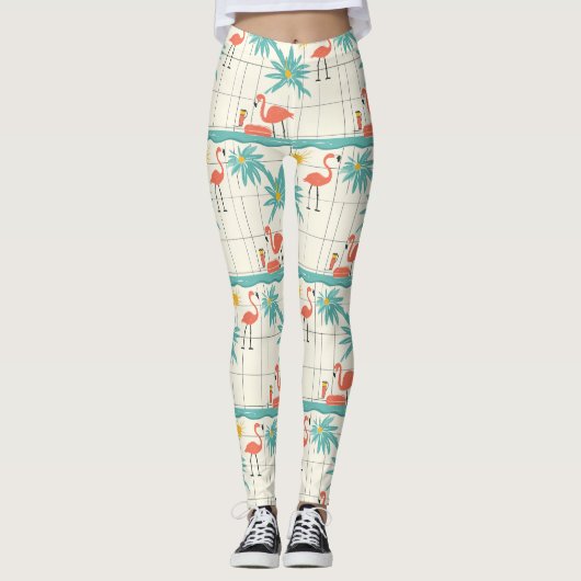 Retro Flamingo Poolside Summer Pattern (2) Leggings (Voorkant)