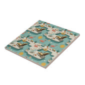 Retro Flamingo Poolside Summer Pattern (2) Tegeltje (Zijkant)